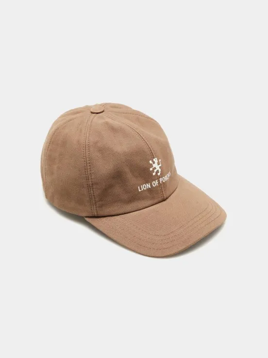 Curved peak cap with branding on the front