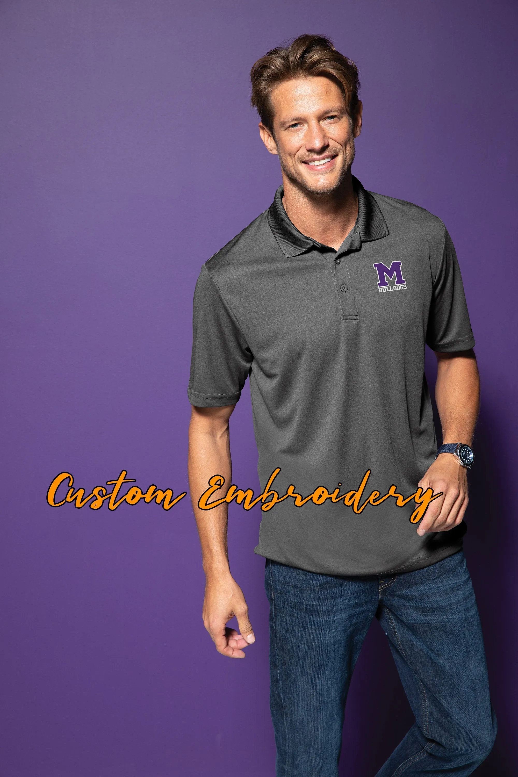 Custom Embroidered Men's Performance Polo Shirt - Sport-Tek PosiCharge Competitor Polo - Includes 4in x 4in Embroidery - Moistur