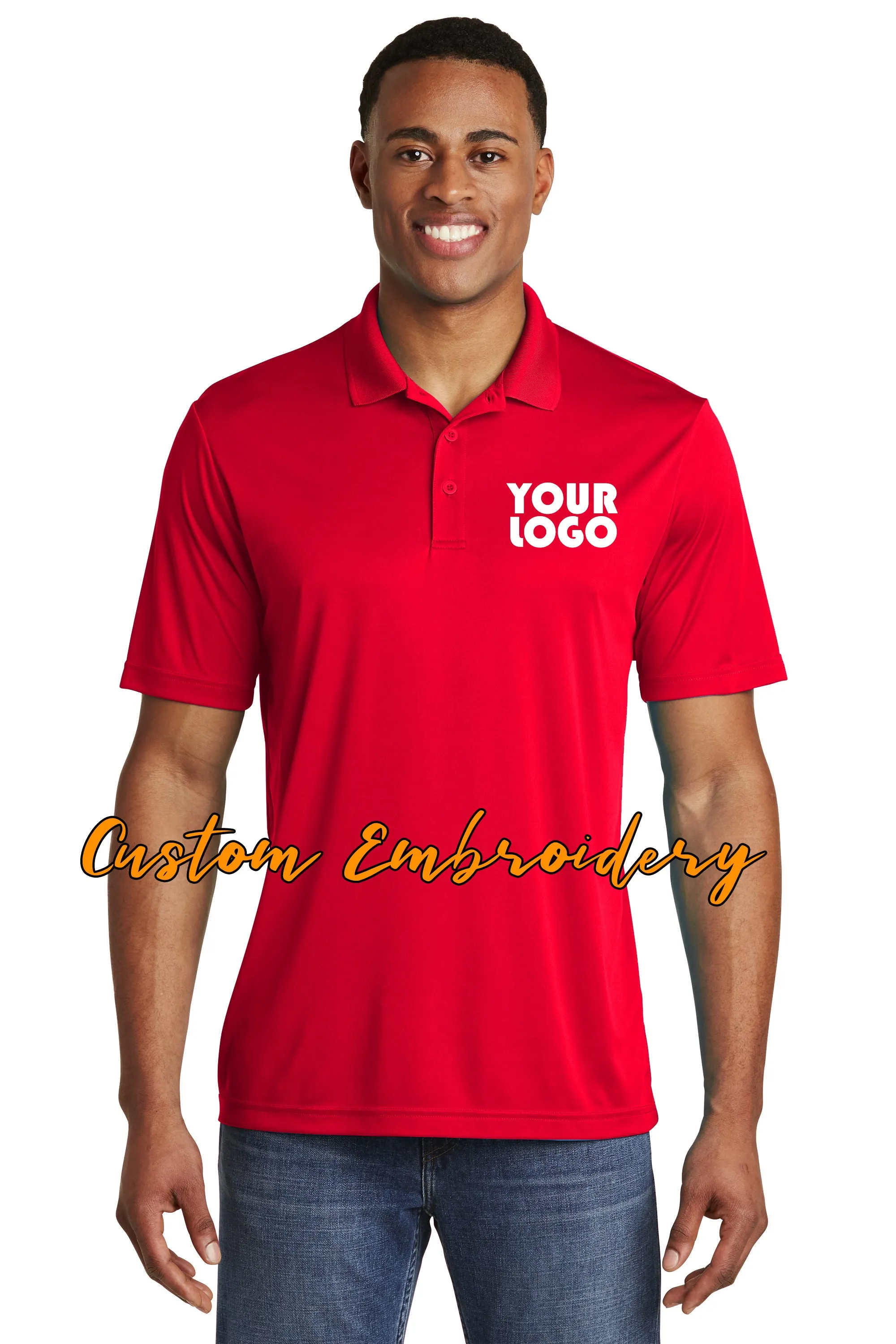 Custom Embroidered Men's Performance Polo Shirt - Sport-Tek PosiCharge Competitor Polo - Includes 4in x 4in Embroidery - Moistur