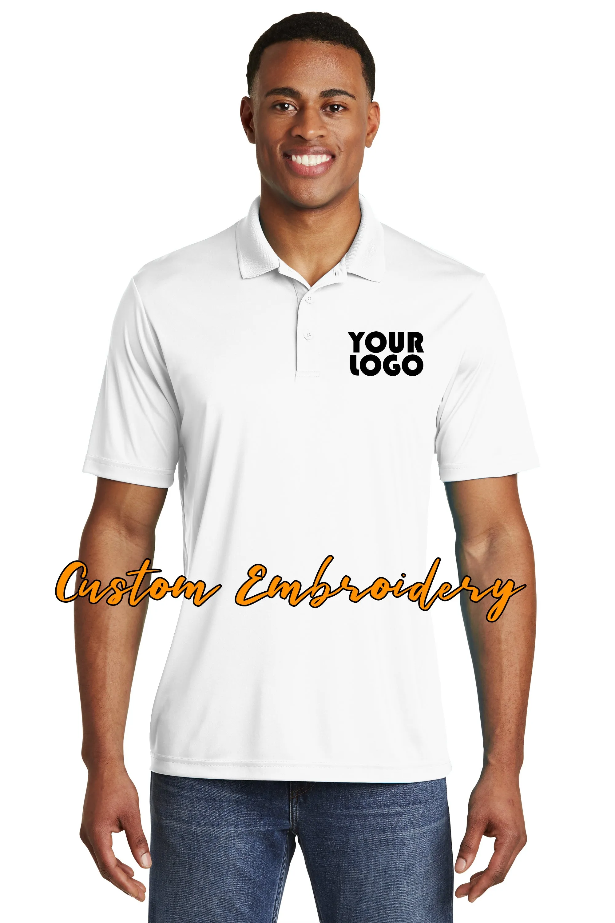 Custom Embroidered Men's Performance Polo Shirt - Sport-Tek PosiCharge Competitor Polo - Includes 4in x 4in Embroidery - Moistur