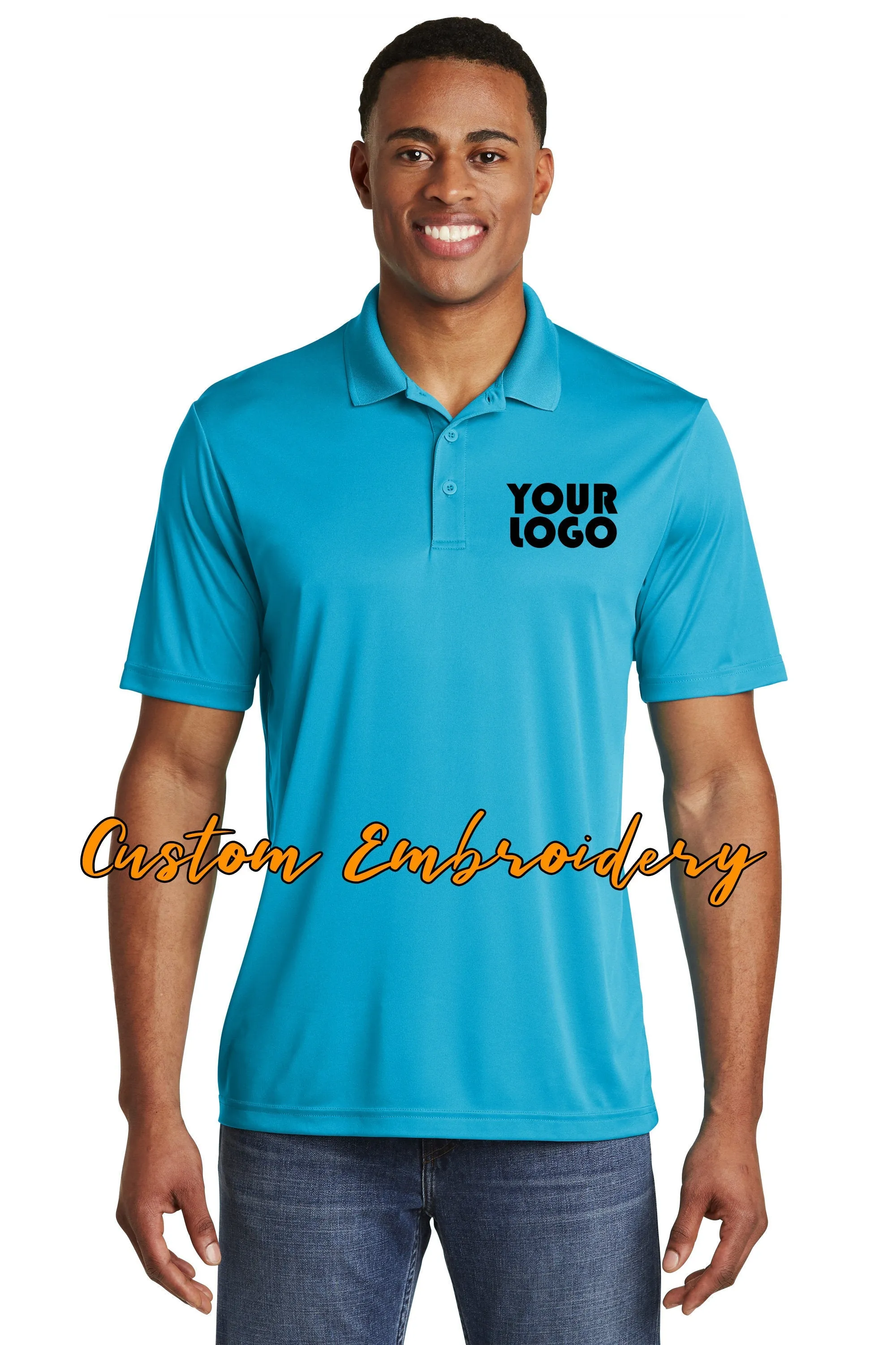 Custom Embroidered Men's Performance Polo Shirt - Sport-Tek PosiCharge Competitor Polo - Includes 4in x 4in Embroidery - Moistur