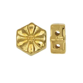 Cymbal Bead Substitute for Honeycomb Beads, Stelida, 2-Hole Hexagon, Flower, 24K Gold Plated (10 Pc)