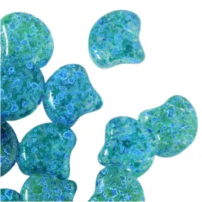 Czech Glass, 2-Hole Ginko Beads 7.5mm, Confetti Splash Blue Green (10 Grams)