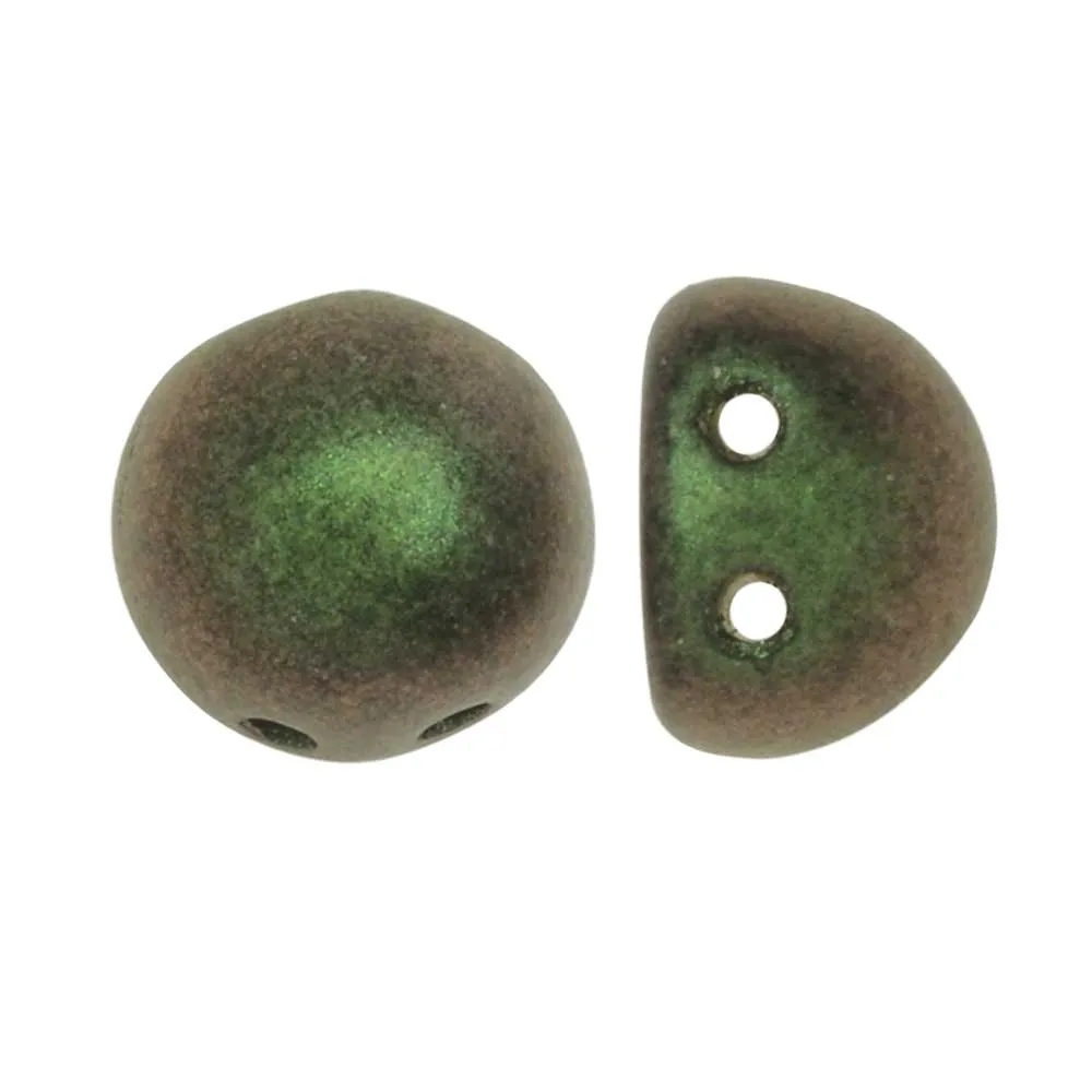 CzechMates Glass, 2-Hole Round Cabochon Beads 7mm Diameter, Olive Mauve Polychrome (2.5 Tube)