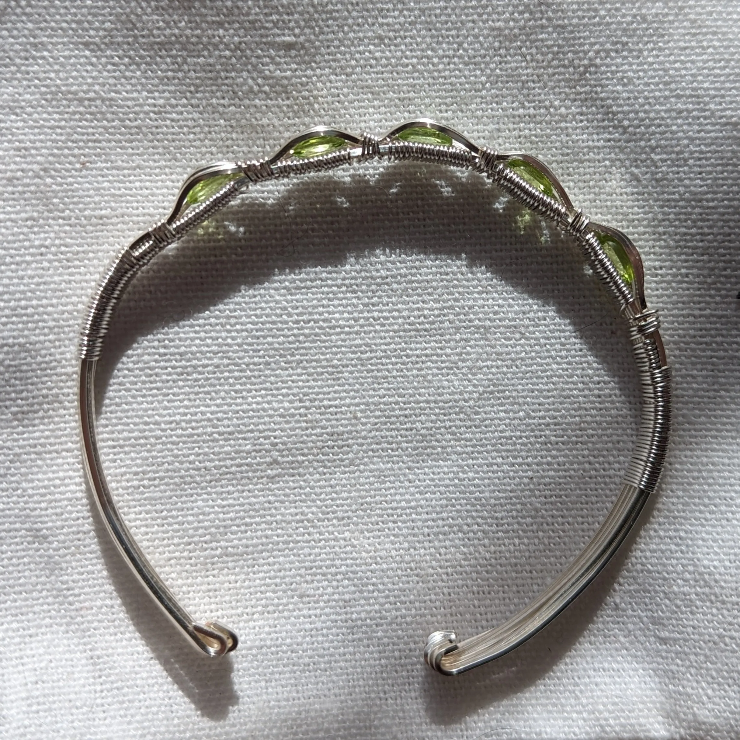 Dainty Peridot ~ Wire Wrapped Adjustable Wrist Bengal