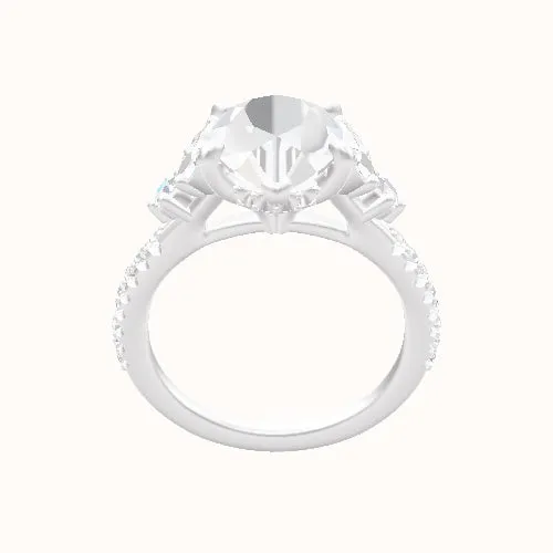 Diamond Band with Marquise & Round Diamond Sidestones Engagement Ring With Front set gallery Head