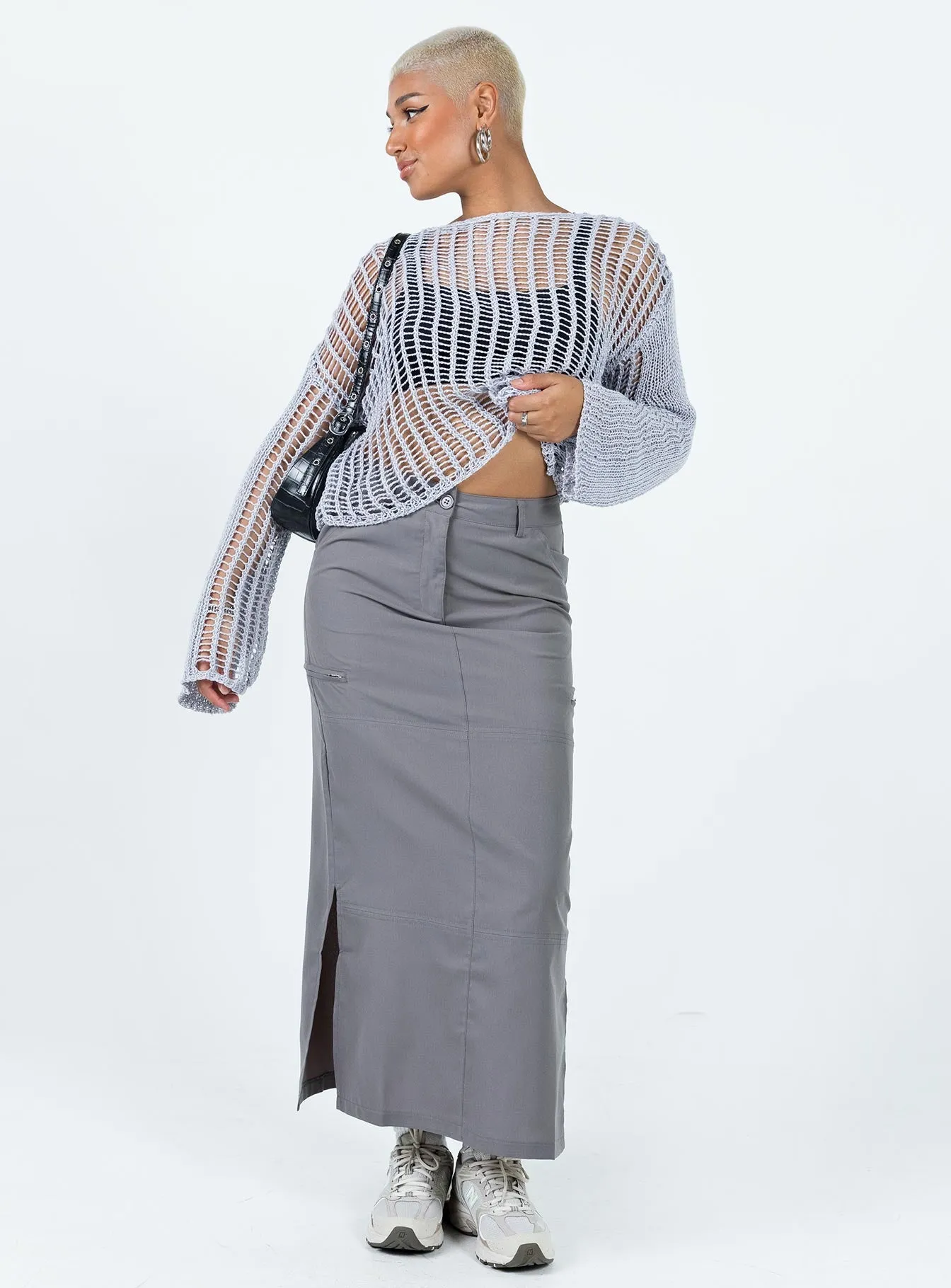 Elderbery Cargo Maxi Skirt Grey