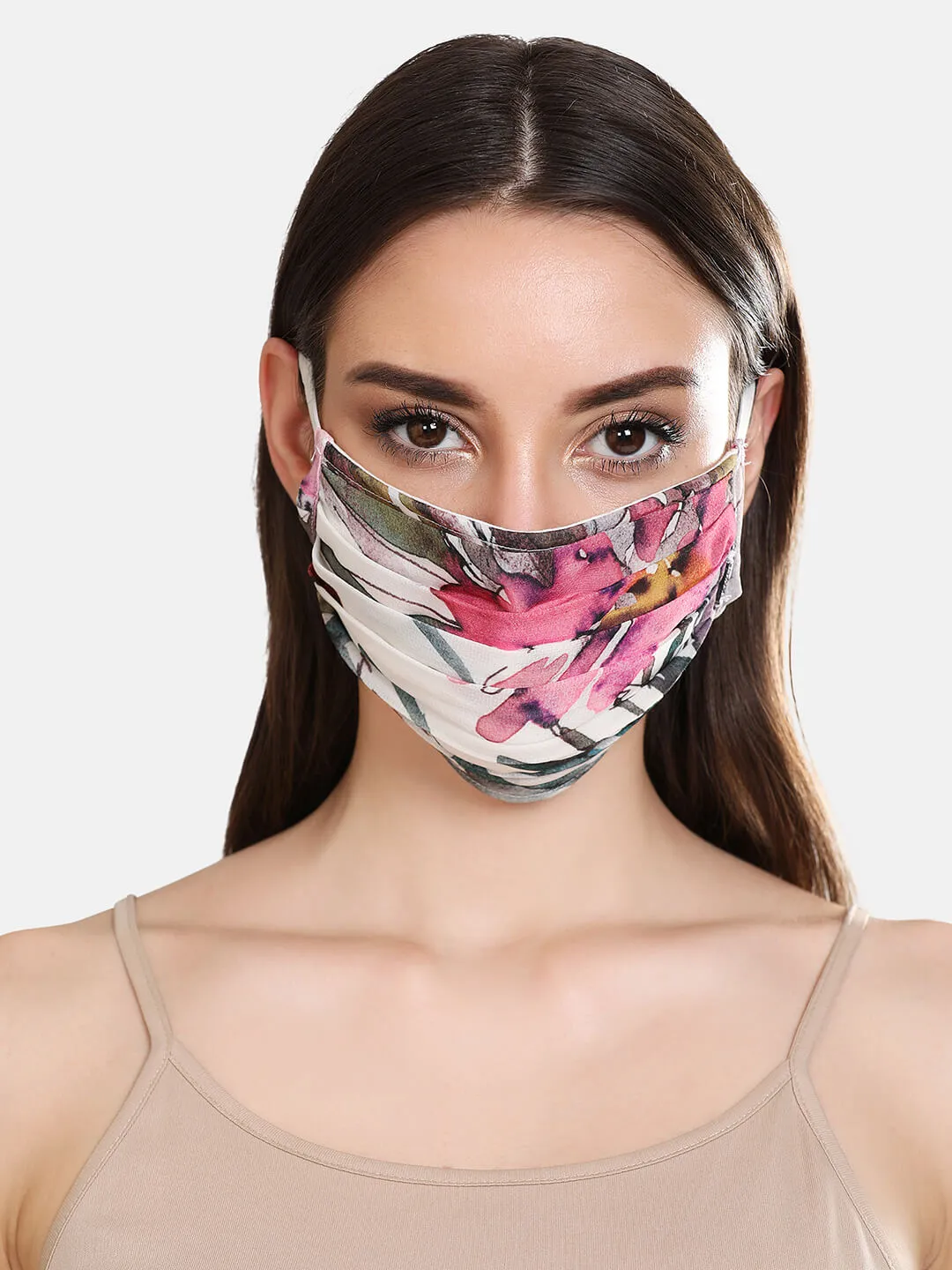 Floral Printed 2 Layer Face Mask With Front Pleats