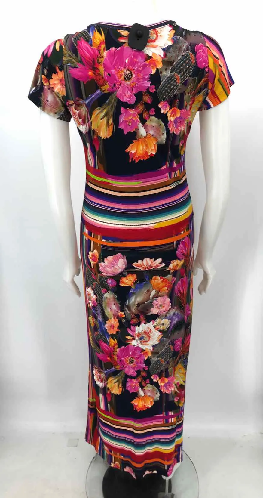 FUZZI Pink Navy Multi-Color Print Short Sleeves Size SMALL (S) Dress