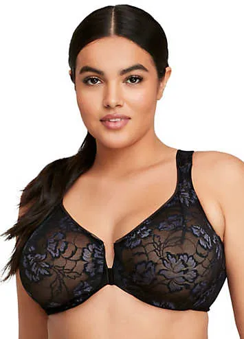 Glamorise Full Figure Wonderwire Front Close Stretch Lace Bra with narrow set Straps | Kaleidoscope