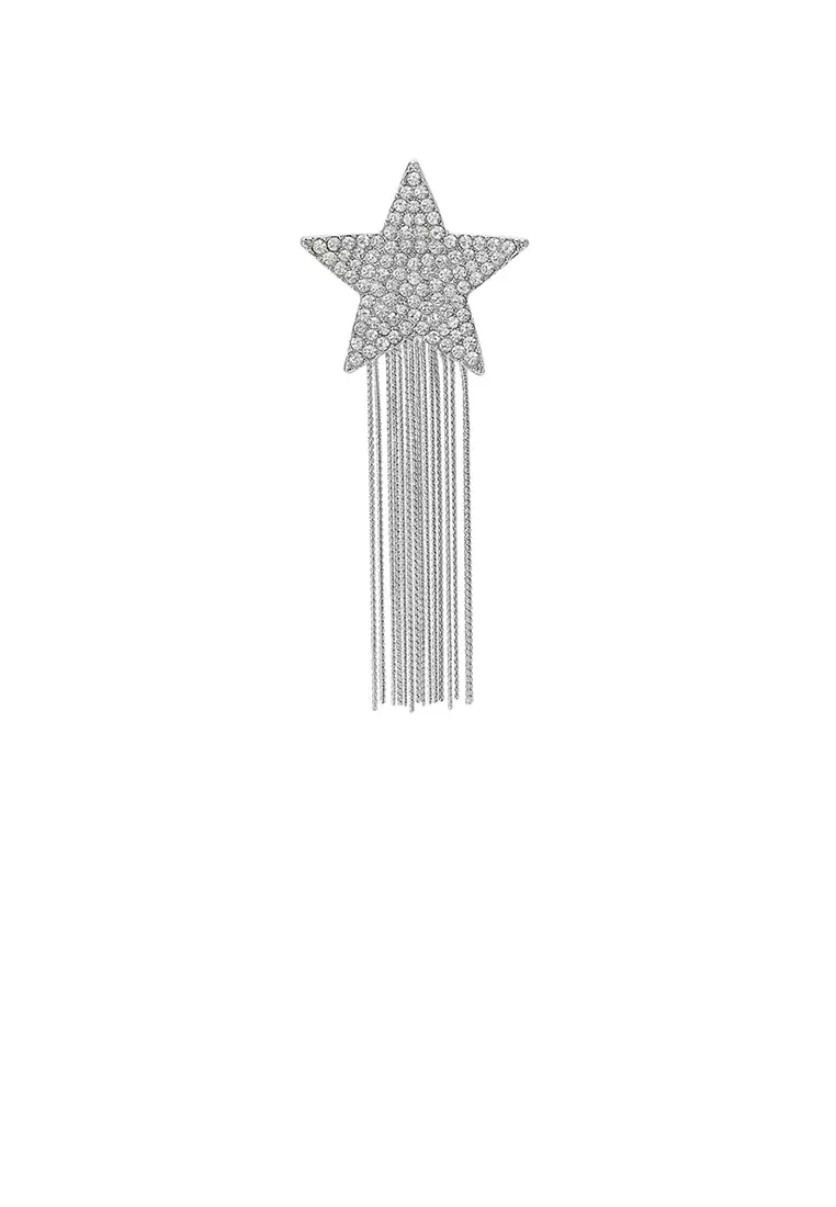 Glamorousky Simple Bright Star Tassel Brooch with Cubic Zirconia