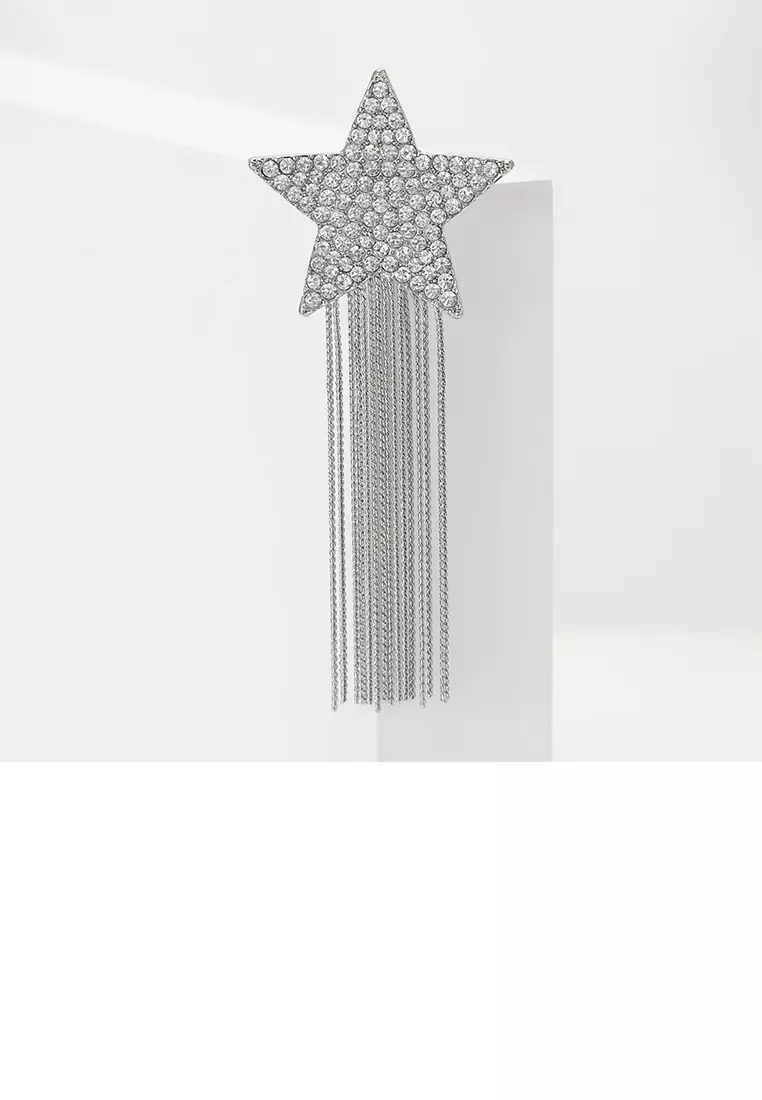 Glamorousky Simple Bright Star Tassel Brooch with Cubic Zirconia