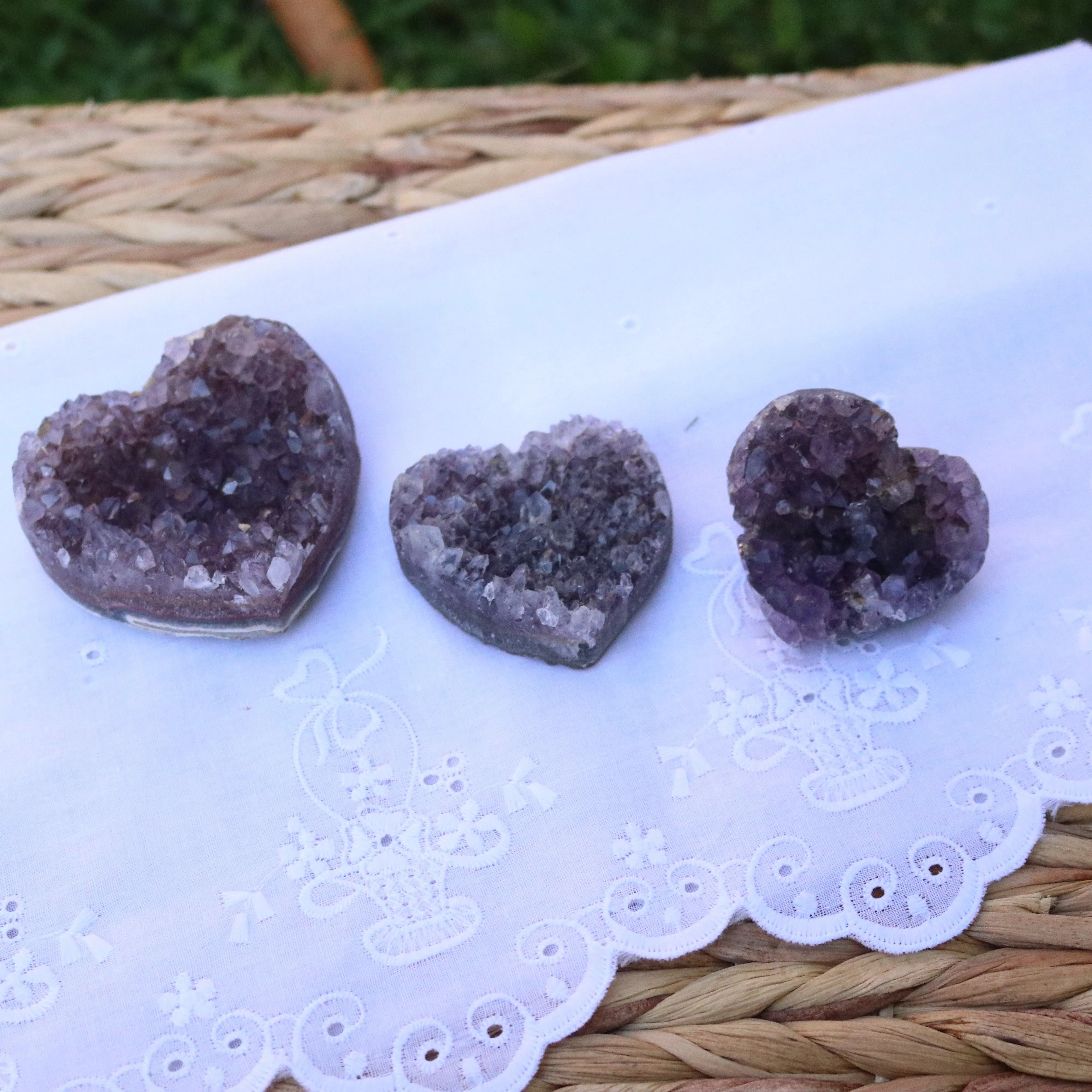 Gorgeous Amethyst Heart Druzy Geode Carvings from Brazil