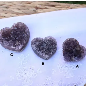 Gorgeous Amethyst Heart Druzy Geode Carvings from Brazil