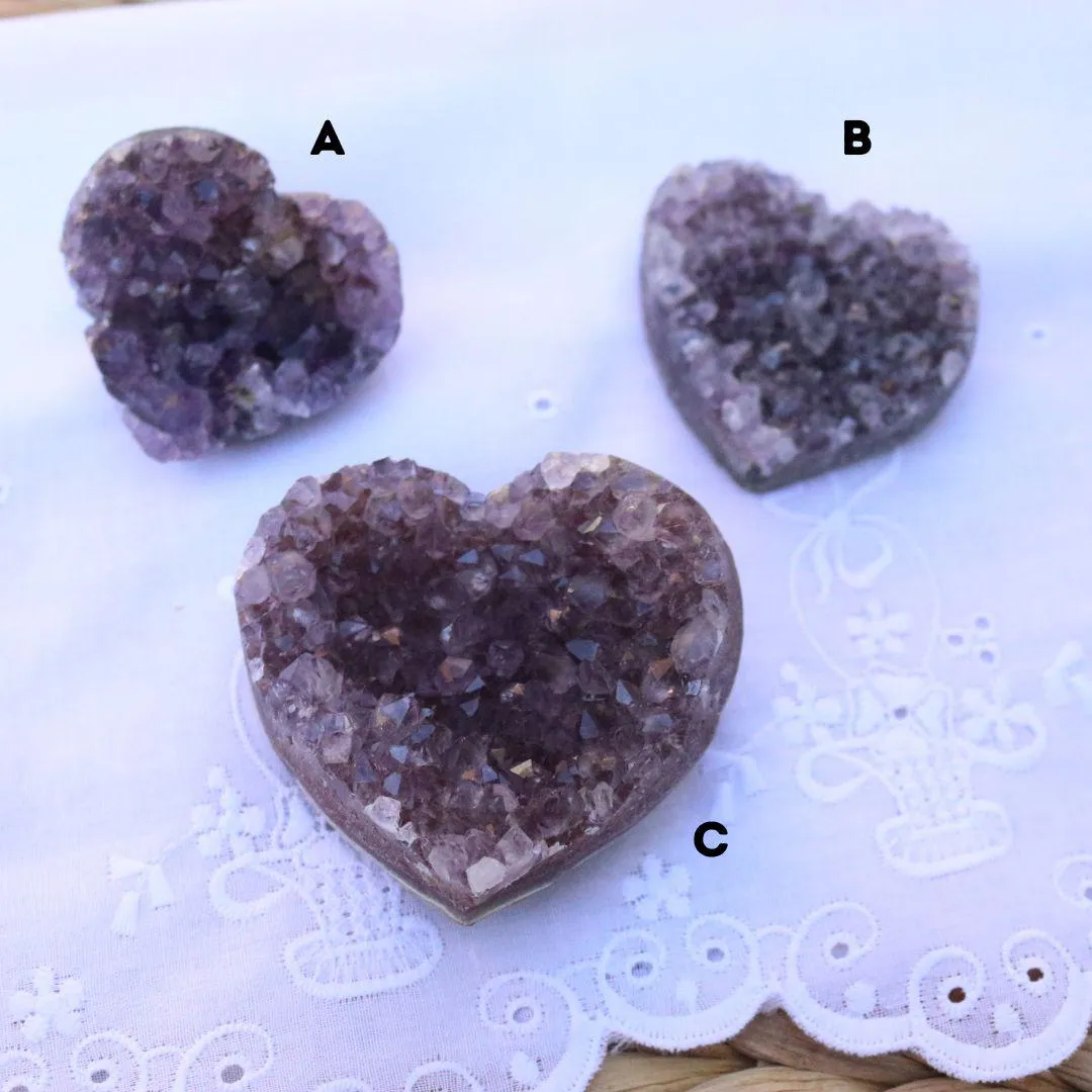 Gorgeous Amethyst Heart Druzy Geode Carvings from Brazil