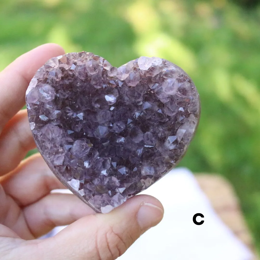 Gorgeous Amethyst Heart Druzy Geode Carvings from Brazil