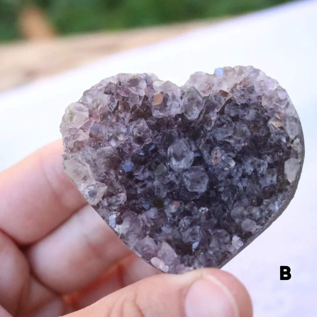 Gorgeous Amethyst Heart Druzy Geode Carvings from Brazil