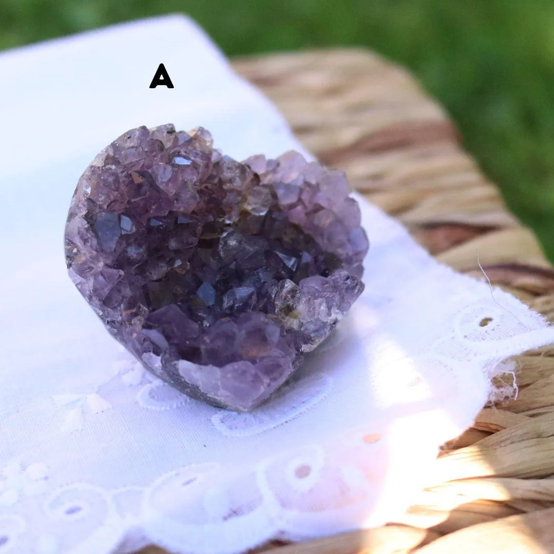 Gorgeous Amethyst Heart Druzy Geode Carvings from Brazil