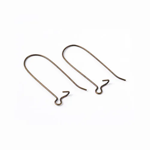 Hoop Earring Findings, Brass, Kidney Ear Wires, Antique Bronze, Plated, 33x14mm