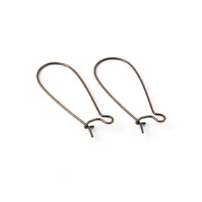 Hoop Earring Findings, Brass, Kidney Ear Wires, Antique Bronze, Plated, 33x14mm