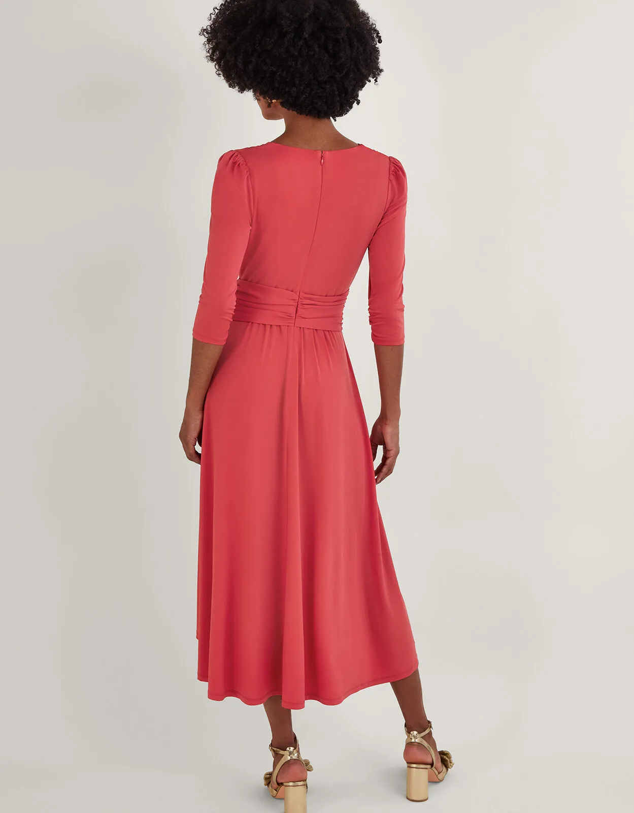 Jersey Wrap Front V-Neck Dress with Recycled Polyester Pink