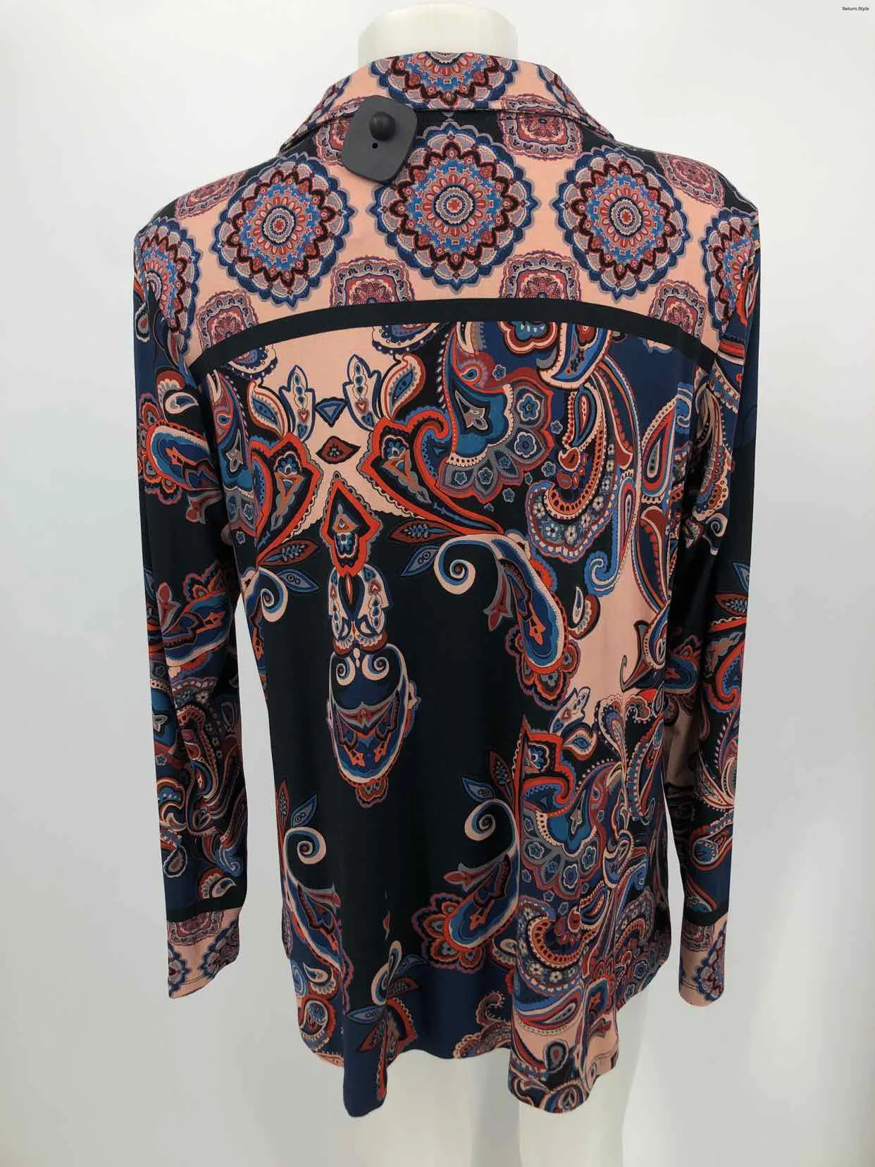 JOHNNY WAS Navy Red Multi Paisley Longsleeve Size LARGE  (L) Top