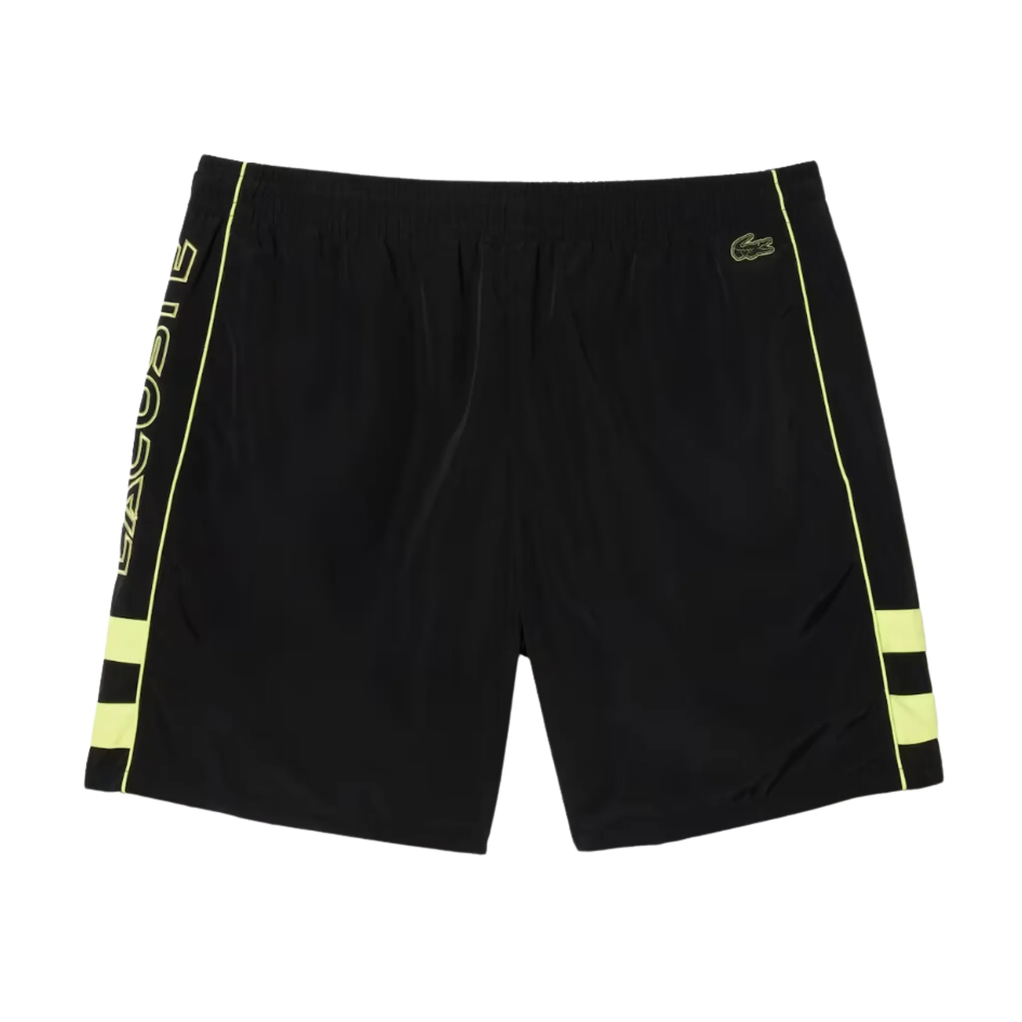 Lacoste Men's Relaxed Fit Embroidered Shorts (Black/Flash Yellow)