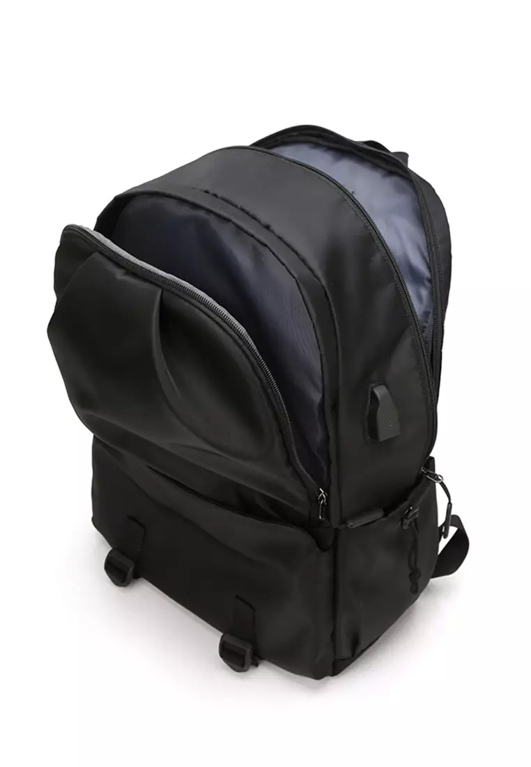 Lara Men's Travel Day-pack School Bag for High School Students with USE Charging Port - Black