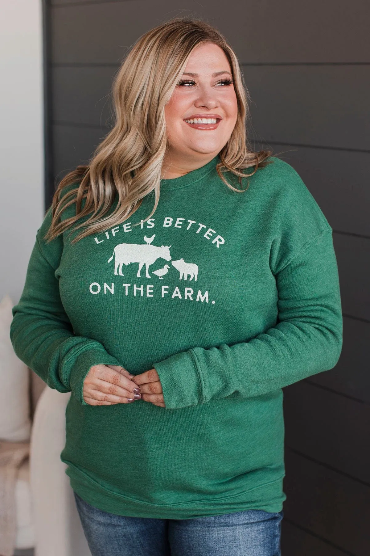 Life Is Better On The Farm Crew Neck- Green