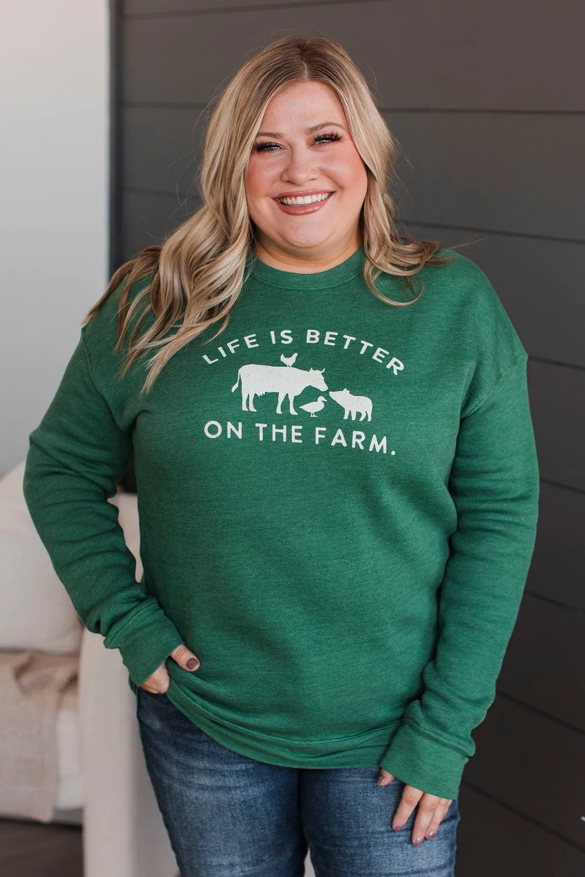 Life Is Better On The Farm Crew Neck- Green