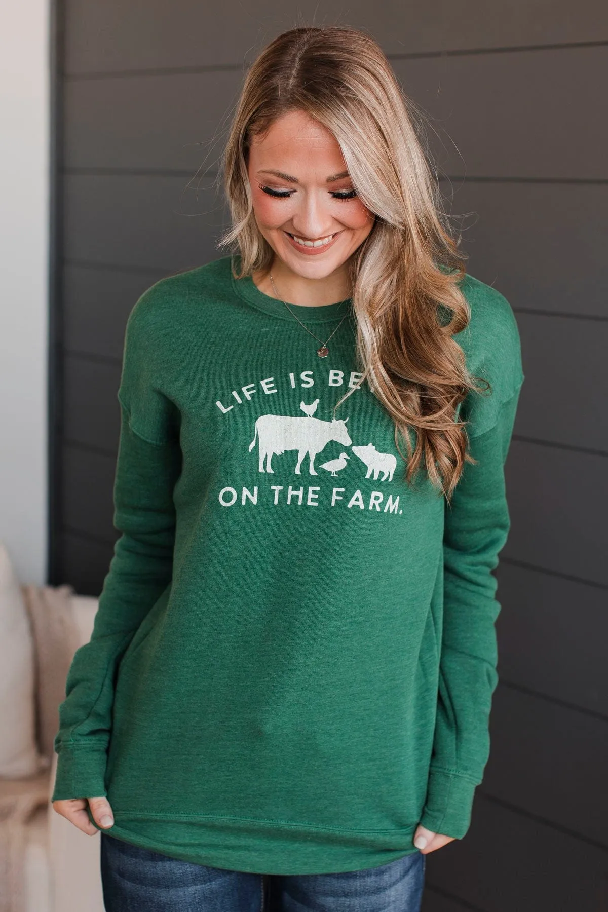 Life Is Better On The Farm Crew Neck- Green