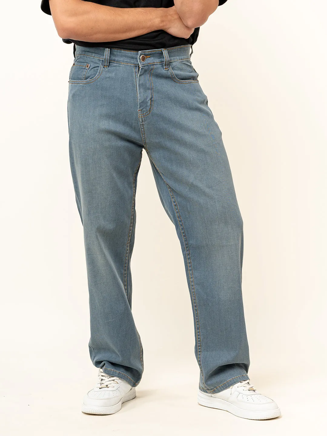 Light Blue Plain Baggy Denim Jeans