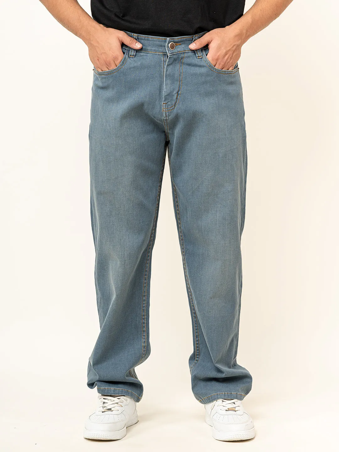 Light Blue Plain Baggy Denim Jeans