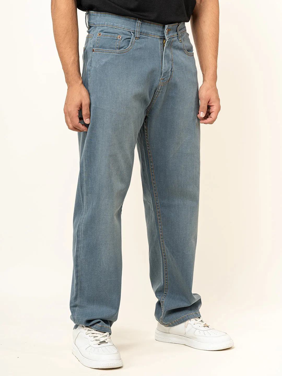 Light Blue Plain Baggy Denim Jeans