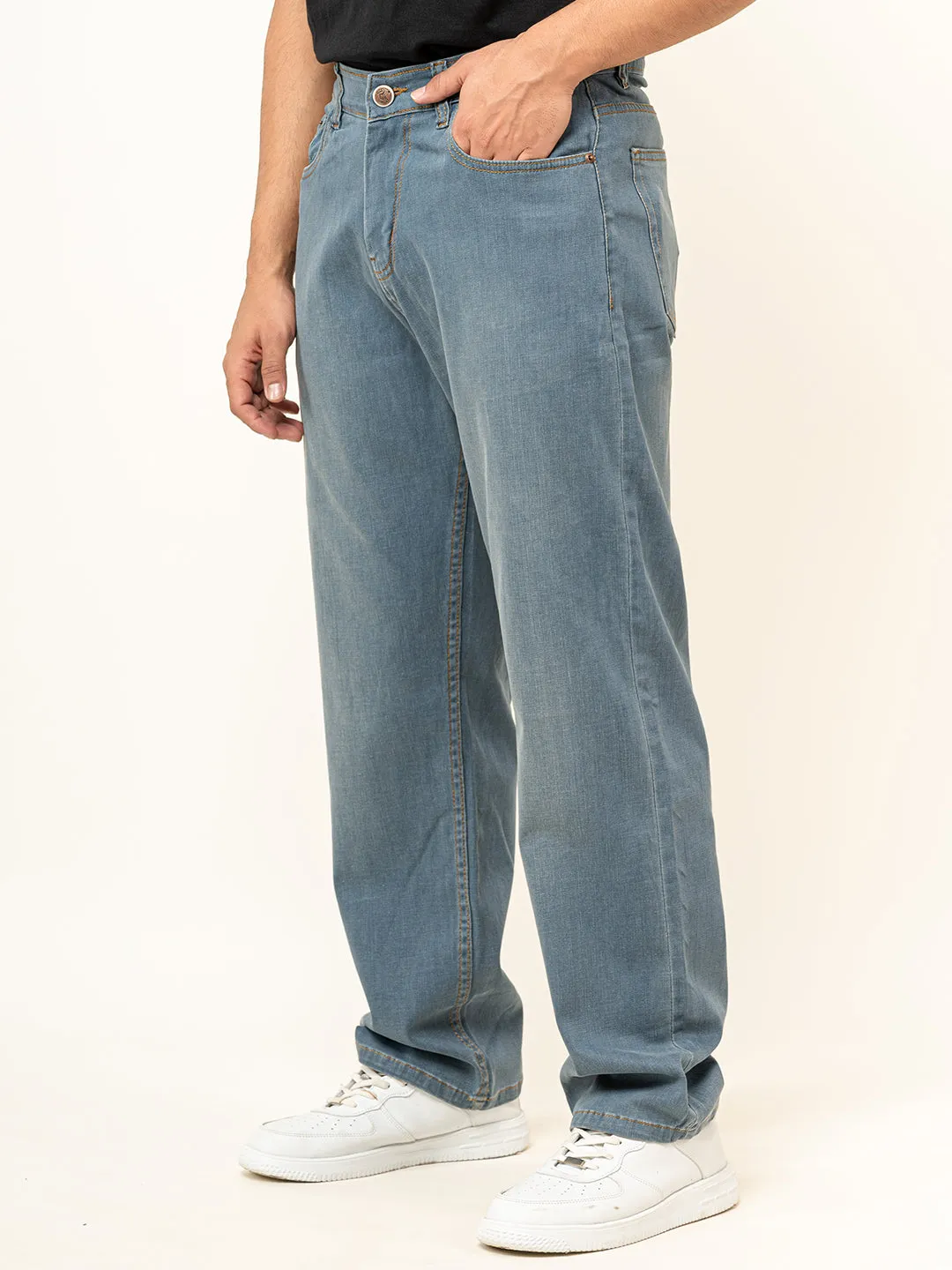 Light Blue Plain Baggy Denim Jeans