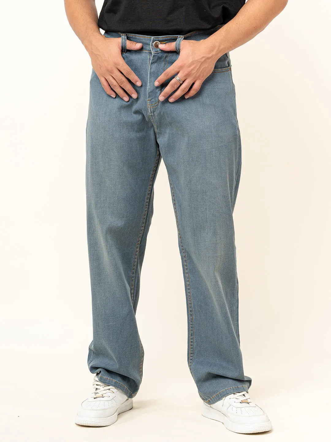 Light Blue Plain Baggy Denim Jeans