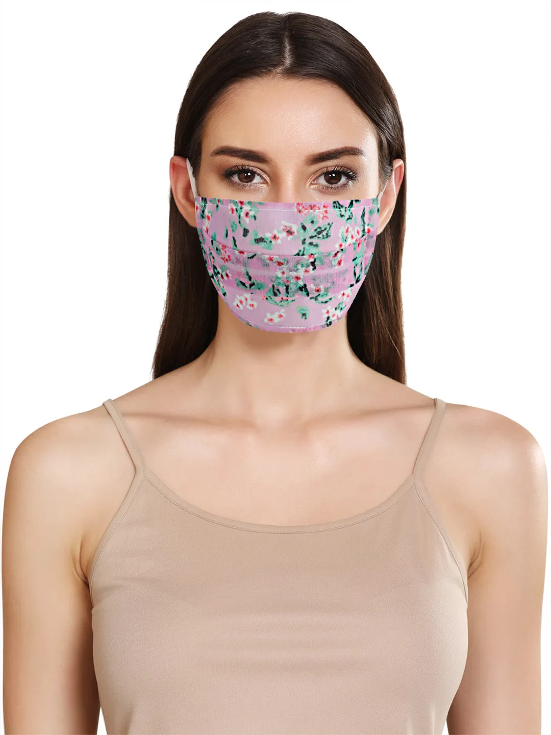 Lilac Ditsy Print Face Mask With Front Pleats