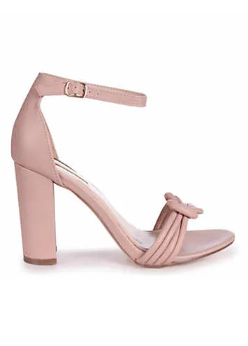 Linzi Harri Nude Faux Leather Block Heeled Sandals with Front Knot Detail | Grattan