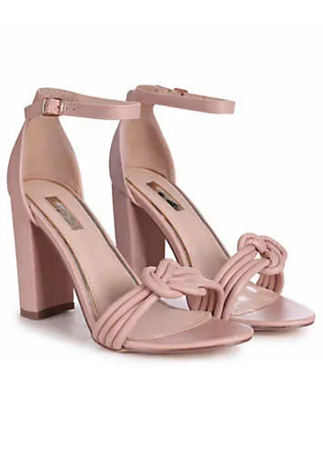 Linzi Harri Nude Faux Leather Block Heeled Sandals with Front Knot Detail | Grattan