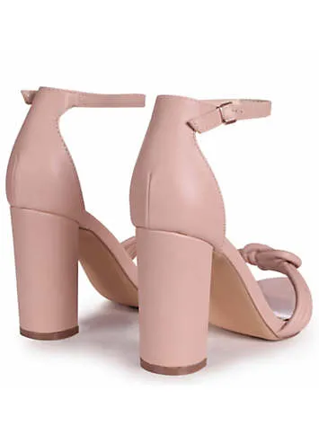 Linzi Harri Nude Faux Leather Block Heeled Sandals with Front Knot Detail | Grattan