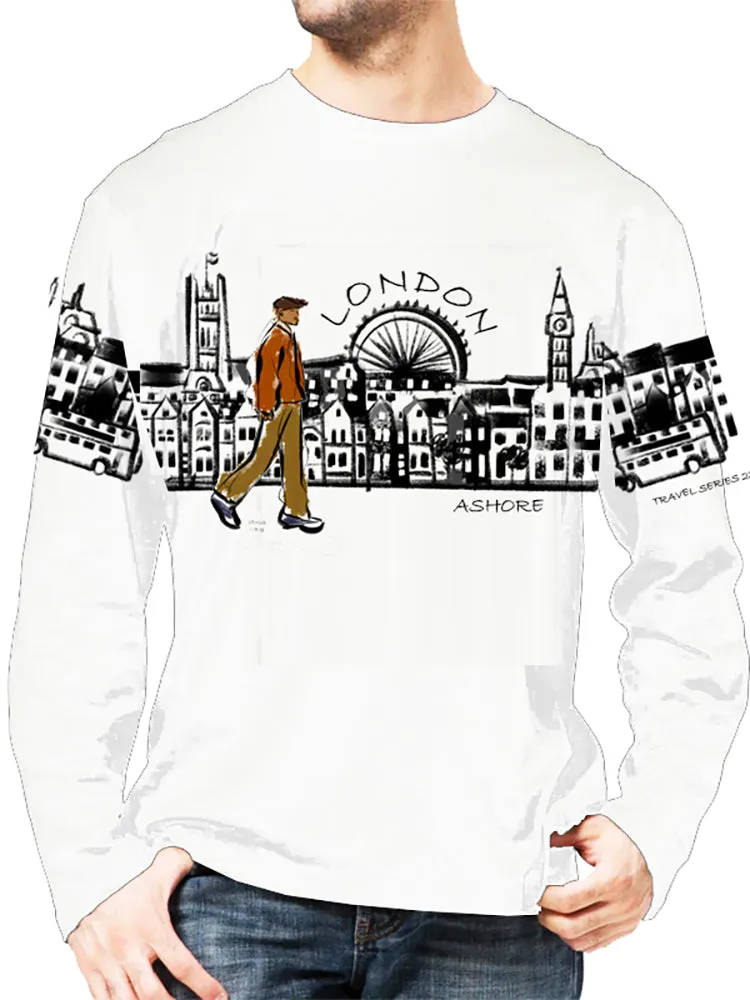 London-UK Ashore Travel Shirts- London-UK Series No. 232001 Artist Handpaint Long Sleeve Shirt EU Size 100% Cotton  High Quality