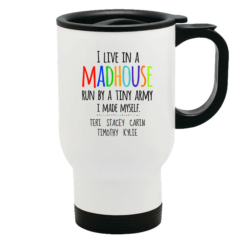 Madhouse Personalized Metal Coffee and Tea Travel Mug