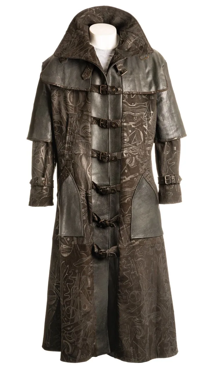 Men's Full Length Embossed Leather Duster Coat: Hugo