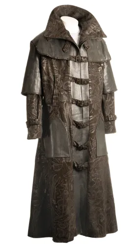 Men's Full Length Embossed Leather Duster Coat: Hugo