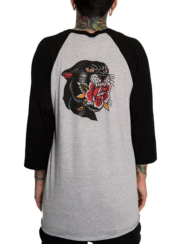 Men's Panther Rose Baseball Tee (Grey/Black)