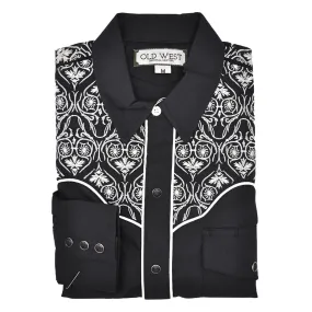 Men's White Embroidered Black Shirt