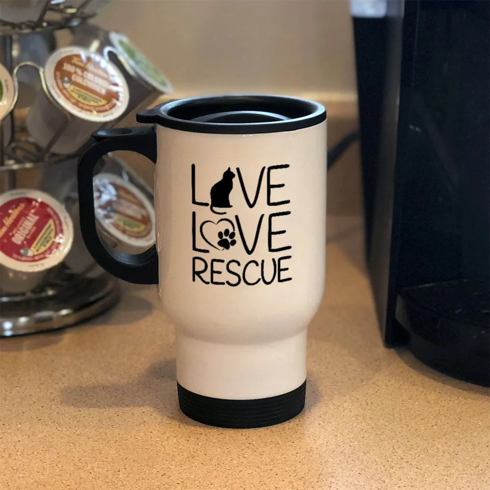 Metal Coffee and Tea Travel Mug Live Love Rescue Cat