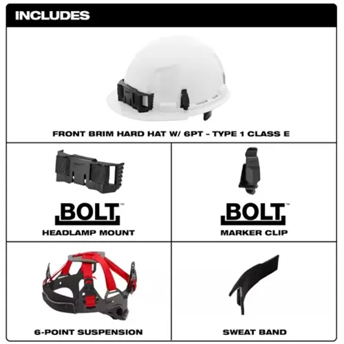 Milwaukee BOLT™ Type-1 Class-E Front Brim Hard Hat With 6-Point Ratcheting Suspension 48-73-1120