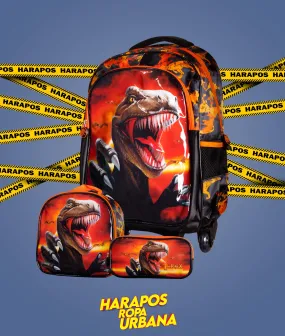 Mochila de nio con ruedas dinosaurio con lonchera y estuche