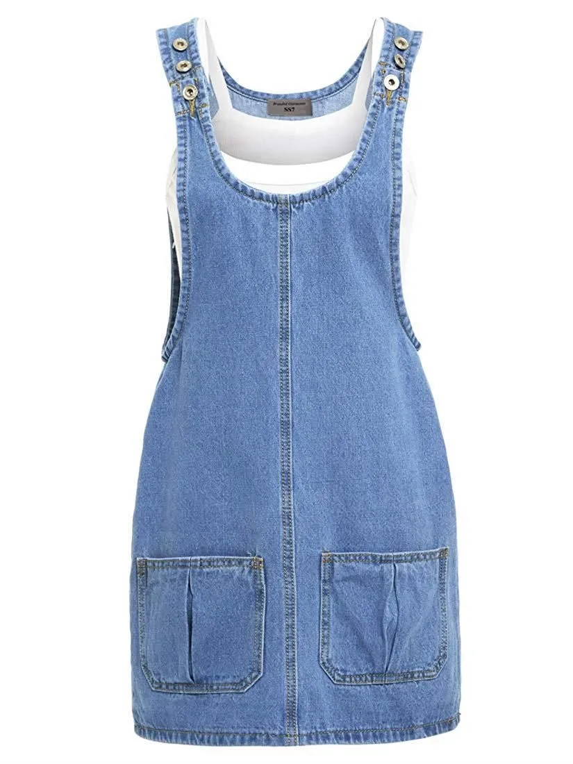 NEW Womens Denim Dungaree Ladies Dress Jean Pinafore Skirt Sizes 6 8 10 12 14 16